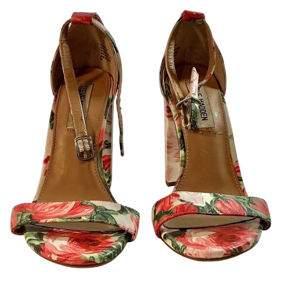 Steve Madden Carrson Floral Rose‎ Print Block Heel Ankle Strap Sandals 8M - Picture 3 of 6